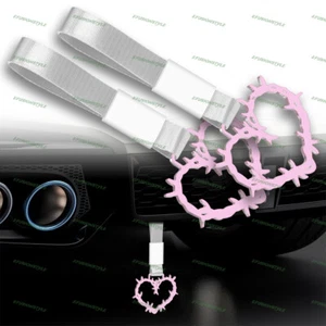 Thorned Heart JDM Pink Ring Tsurikawa Subway Car Handle Strap -White Nylon X2 - Picture 1 of 5
