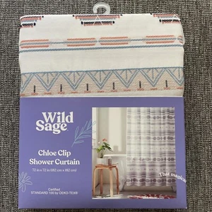 New Wild Sage 72” x 72” "Chloe" Clip Poly Multicolor Boho Fabric Shower Curtain - Picture 1 of 3