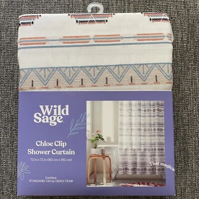New Wild Sage 72” x 72” "Chloe" Clip Poly Multicolor Boho Fabric Shower Curtain - Image 1 of 3