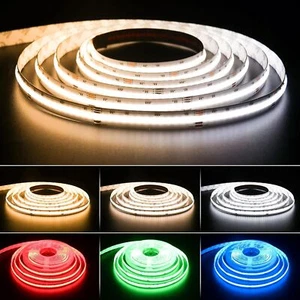 5m 10m 24V 12V LED COB Strip 8mm Flexible Cuttable Tape Lights 320LED/m Strips - Picture 1 of 21