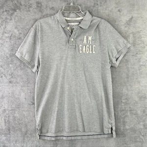 American Eagle Men's Large Gray Polo Shirt Athletic Fit Logo Grunge Preppy - Picture 1 of 8