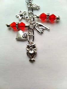 Owl Flowers Heart Phone Charm Dangle Bead Hang Pendant Chain Car Decor Handmade - Photo 1 sur 11