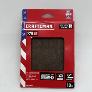Craftsman Sandpaper 220 Grit  Clamp On 1/4 Sheet Size 4 1/2" X 5 1/2" 10 Sheets - Picture 1 of 2