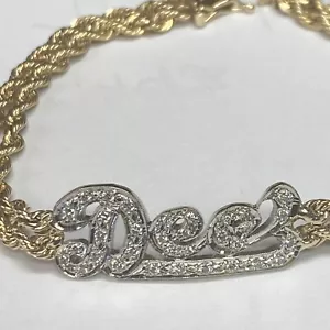 Vintage 14k Yellow Gold Double Rope Diamond Name Bracelet “DEE” 13.8g, 7” - Picture 1 of 10