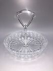 Cut Crystal Glass Center Handled Candy / Nuts  Dish Tidbit Tray / Shallow Bowl