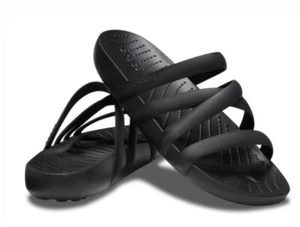 CROCS SPLASH STRAPPY BLACK SANDALS SLIDES WOMENS SHOES BEACH LIGHT WATERPROOF - Picture 1 of 6