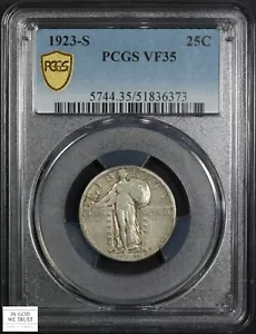 1923 S Standing Liberty Silver Quarter 25C PCGS VF 35 - Picture 1 of 6