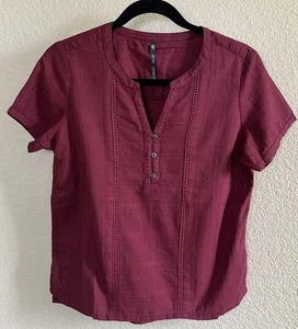 Kuhl Top Camicia Donna S Borgogna Scollo a V Manica Corta Ricamato Casual Outdoor - Foto 1 di 6