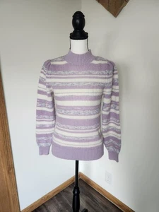 LOFT Lavender Striped Mock Turtleneck Knit Sweater - Picture 1 of 4
