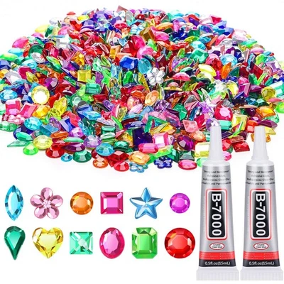 Anezus1200Pcs Craft Gems with 2Pcs B7000 Jewelry Glue, Flat Back Sequins Jewe... - Image 1 of 4