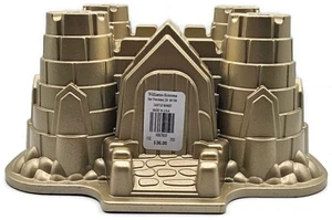 Castle Bundt Cake Pan 10 Cups Non Stick Gold Tone Williams Sonoma Nordic Ware - Picture 1 of 16