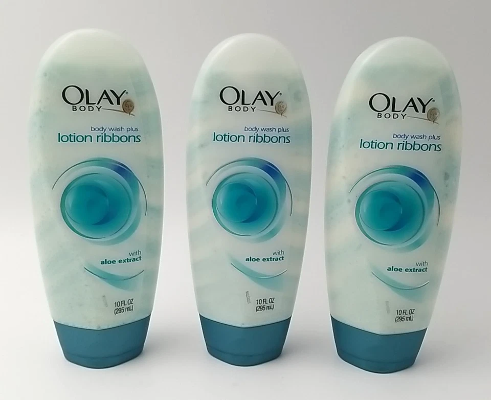 3 New Olay Body Wash plus Lotion Ribbons with Aloe Extract 10 FL OZ RARE HTF - Image 1 of 4