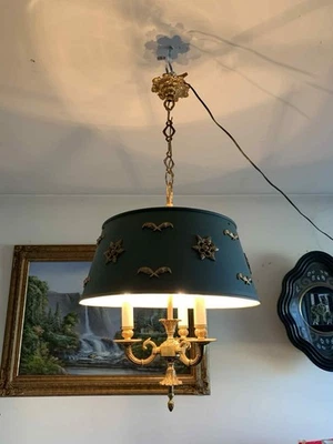 French Bouliotte Empire Bronze Metal Green Chandelier - Image 1 of 4
