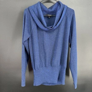 Alex Marie Cowl Neck Sweater Size L Blue Silk Blend Metallic - Picture 1 of 6