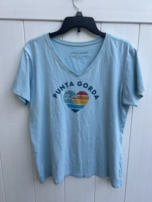 Camiseta para mujer Life Is Good azul manga corta grande Punta Gorda Florida Foto 1 de 4