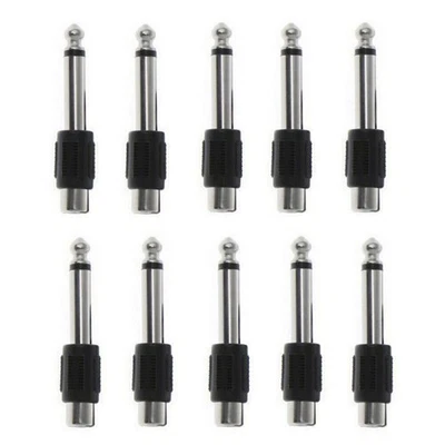 10PCS RCA Female Jack To 6.3mm Male Mono Plug Audio Adapter Connector - Image 1 of 4