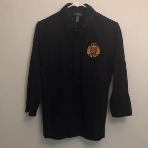 Camisa Lauren Ralph Lauren Vintage Manga 3/4 Cuello Grande Bordado Cresta Dorada - Imagen 1 de 7