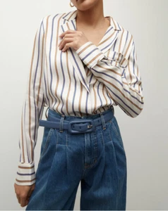 Veronica Beard Lusanne Striped Notched Lapel Popover L/S Shirt Viscose Sz 8 - Picture 1 of 5