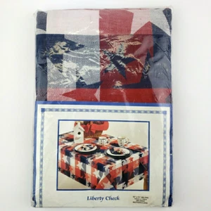 BARDWIL Linens Liberty Check Cloth TABLECLOTH Patriotic Stars Oblong 62x70" - Picture 1 of 11