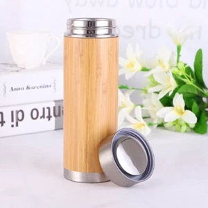 Thermosflasche Bambus Isolierbecher Trinkflasche aus Edelstal Thermoskanne 0.5L - Bild 1 von 8