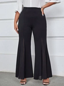 PLUS SIZE 24 PARTY FESTIVAL BLACK VOILE MESH SOLID STRETCHY FLARED LEG TROUSERS - Picture 1 of 3