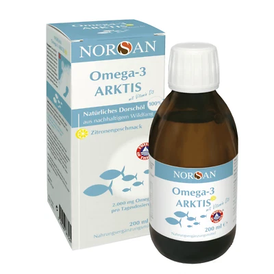 Norsan Omega 3-Arktis Fischöl Zitrone  EPA DHA Vitamin A / E 200 ml PZN 17297866 - Bild 1 von 3