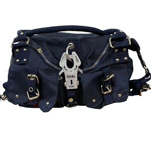 Vintage George Gina & Lucy Women's Dark Blue Crossbody Buckle Chain Duffle Bag