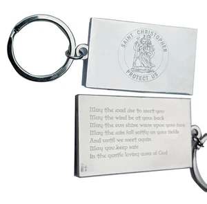 Graviert ST CHRISTOPHER + Ihr Text - personalisierter Schlüsselring doppelseitig  - Bild 1 von 4