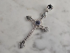Womens Vintage Estate Sterling Silver CZ Religious Cross Pendant 3.3g E4881 - Picture 1 of 3