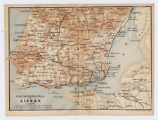 1898 ORIGINAL ANTIQUE MAP OF VICINITY OF LISBON / PORTUGAL