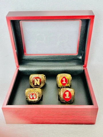 4 PCS Nebraska Cornhuskers 18k GP Championship Ring Set W Box, US SHIP Cover