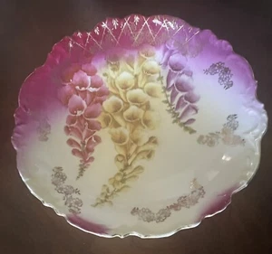 P.T Germany Old Mark Barvaria Tirschenreuth Porcelain Bowl Gold Floral 9.5" Pink - Picture 1 of 12