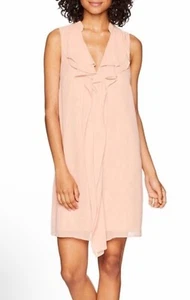 BCBG MAXAZRIA ASHLEY RUFFLE V-NECK CHIFFON MINI DRESS PEACH SIZE S - Picture 1 of 6