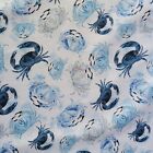 Watercolor Blue Crabs on White Cotton Shirting/Quilting - So Adorable!!