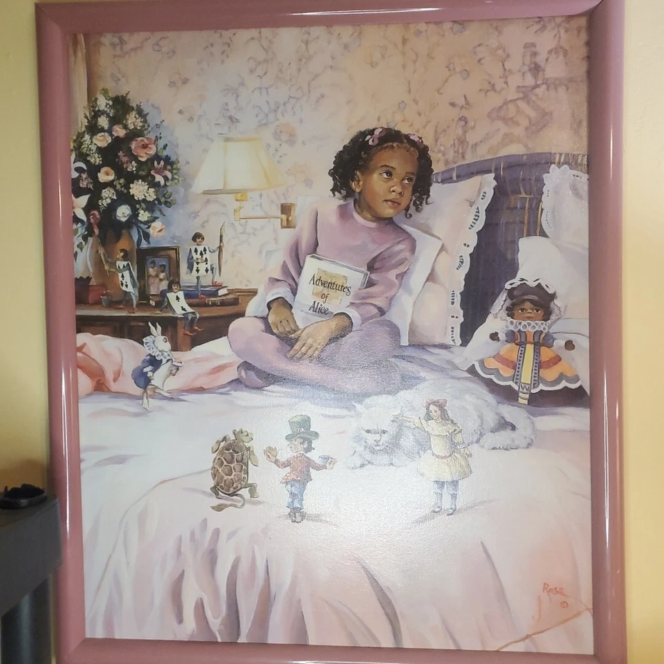 G ROSE "ONCE UPON A TIME" AFRICAN AMERICAN GIRL GICLEE ON CANVAS PAINTING - Image 1 of 4