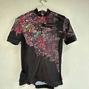 Louis Garneau Womens Full Zip Cycling Jersey Top Tribal Floral Black Size Medium - Picture 1 of 8