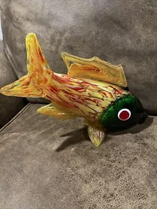 Große Murano Stil mundgeblasene Kunst Glas Fisch Figur gelb grün und rot - Bild 1 von 12