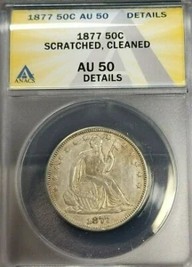 1877 Seated Liberty Half Dollar 50c - ANACS AU-50 Details - Free Shipping! - Picture 1 of 4