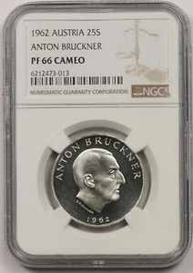 1962 Austria Anton Bruckner Silver 25 Shilling PF 66 Cameo NGC - Picture 1 of 4