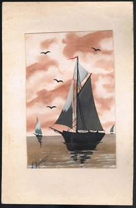 Peinture 110 x 170 mm signée R. PORTE contre collée sur cartonnage 160 x 250 mm - Picture 1 of 1