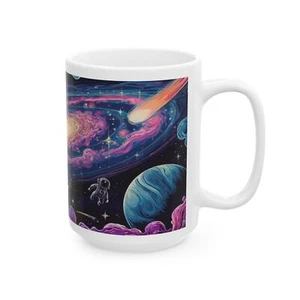 Lebendige kosmische Galaxie mit Astronaut Keramik Kaffeebecher Teetasse (11oz, 15oz) - Bild 1 von 9