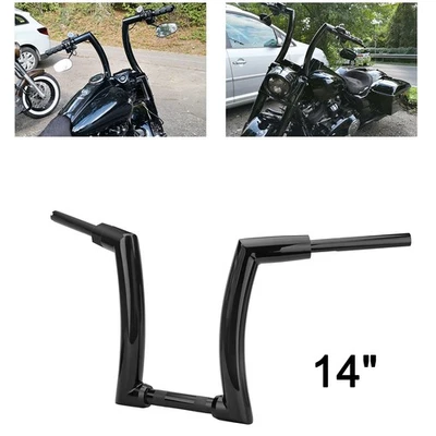 14" Black Motorcycle Rise Ape Hanger Handlebar 2" Fat Bar For Harley-Davidson - Image 1 of 4
