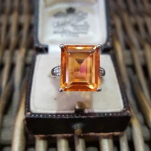 925 Sterling Silber Padparadscha Quarz Statement Ring, UK Größe N US 6,75 - Bild 1 von 9