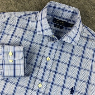Camisa Polo Ralph Lauren Para Hombre 15 32/33 Azul A Cuadros Calce Ajustado Con Botones Foto 1 de 4
