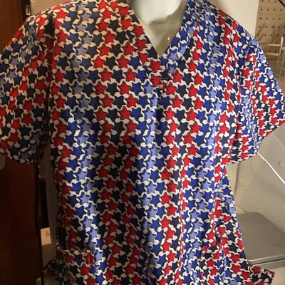 Red White & Blue Scrub Top Stars Natural Uniforms Size M New - Image 1 of 2