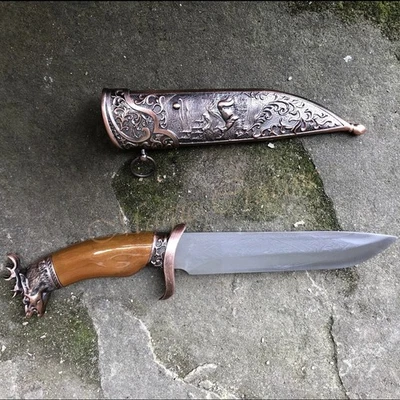 sin usar-GOT Cuchillo de Caza Daga Vaina Cabeza de Ciervo Acero Frío Juego de Tronos Foto 1 de 4