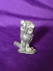 Vintage Pewter Owl Figurine on Branch - Picture 1 of 8