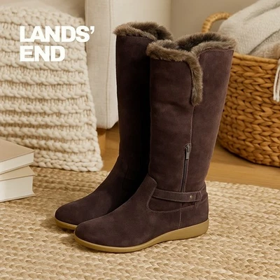 Botas de invierno Lands' End para mujer 9 de gamuza forradas de piel sintética hasta la rodilla acogedoras Foto 1 de 4