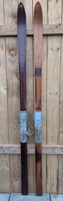 Antique Vintage Wooden Dark Brown Snow Skis 78" Long with One Binding - Image 1 of 4