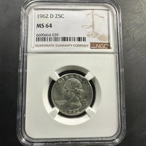 1962-D 25C SILVER Washington Quarter, NGC MS64 (85651) - Picture 1 of 2